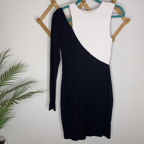 ASOS Black and White Color Block Sleeveless/Long Sleeve Bodycon Dress Size 6 - Picture 1 of 4